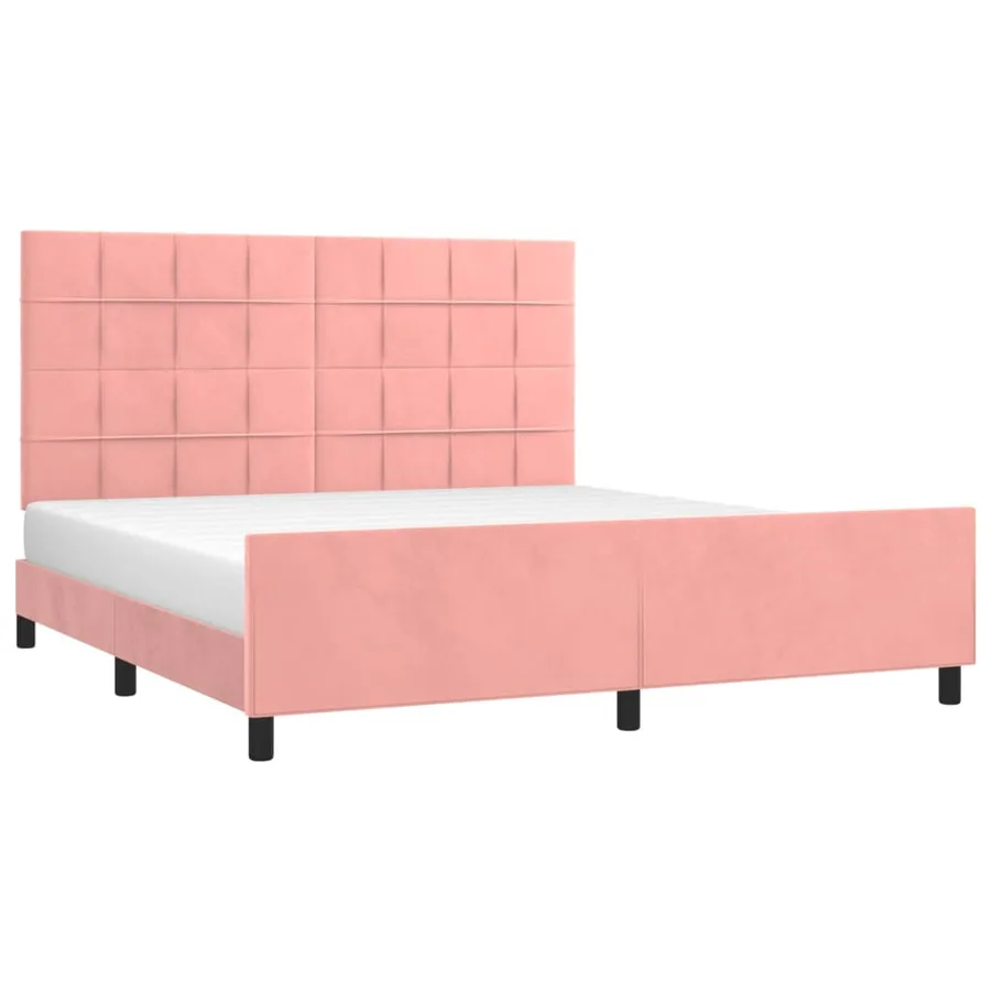 Cadre de lit sans matelas rose velours - 3