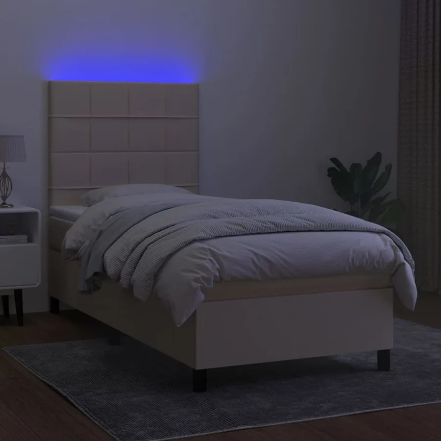 Sommier à lattes de lit et matelas et LED Crème 80x200cm Tissu - 4