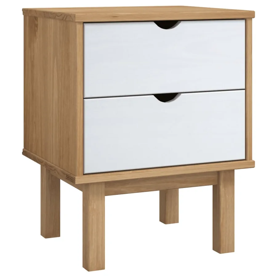 Table de chevet OTTA marron et blanc 45x39x57cm bois pin massif - 2
