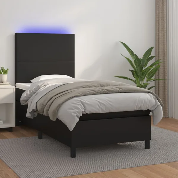 Sommier à lattes de lit avec matelas et LED Noir 90x190 cm
