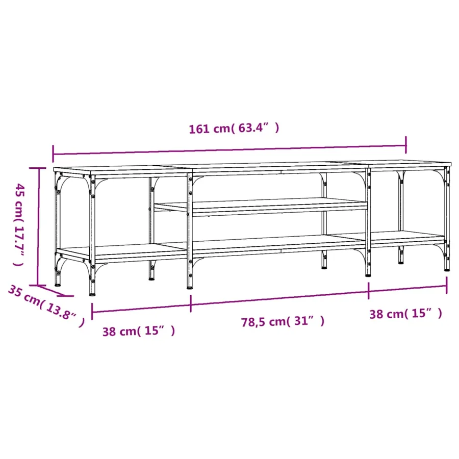 Meuble TV sonoma gris 161x35x45 cm bois d'ingénierie et fer - 9