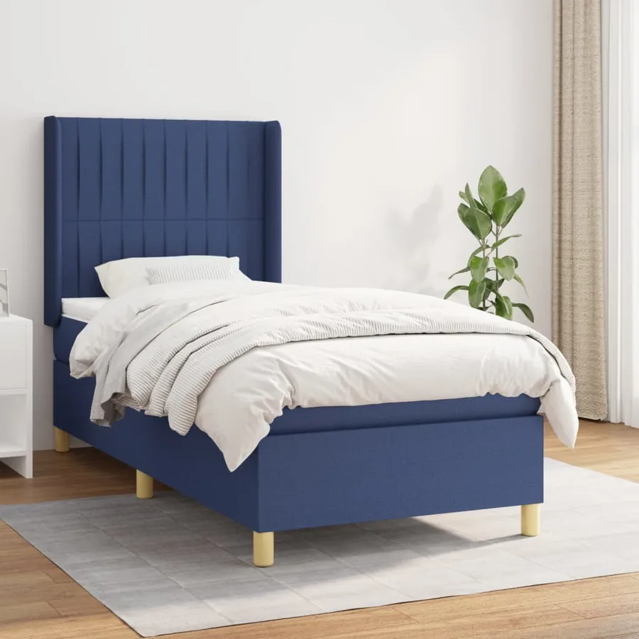 Sommier à lattes de lit avec matelas Bleu 90x190 cm Tissu