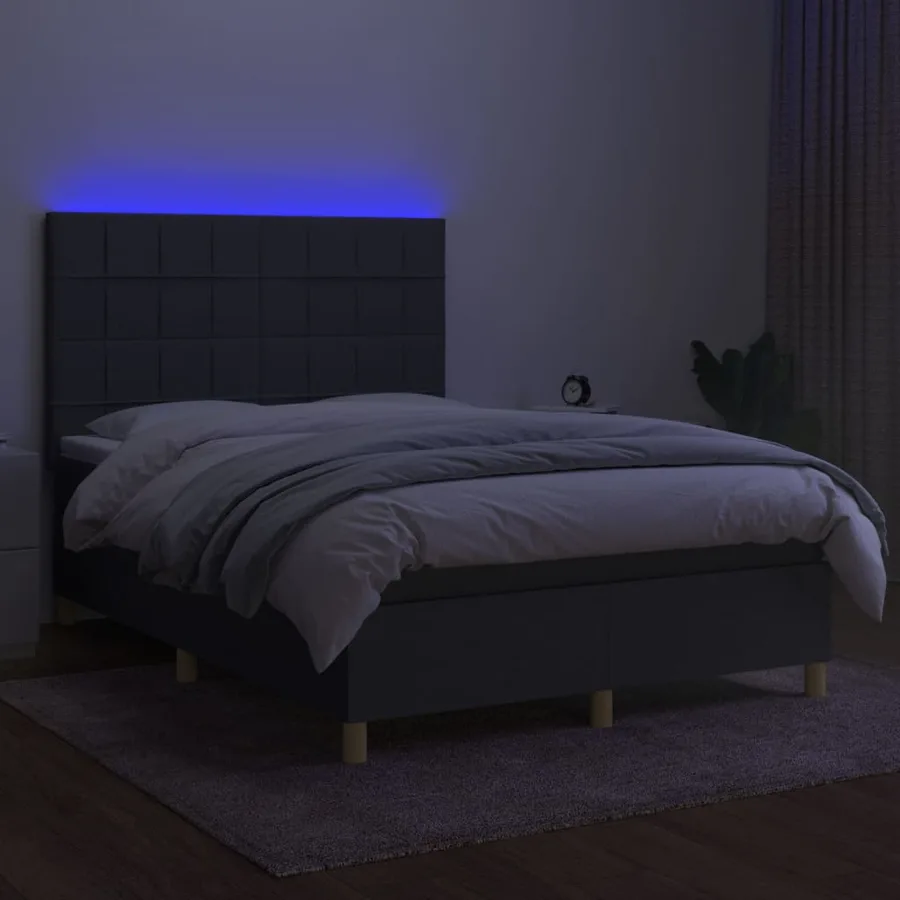 Sommier à lattes de lit et matelas et LED Gris foncé 140x190 cm - 4