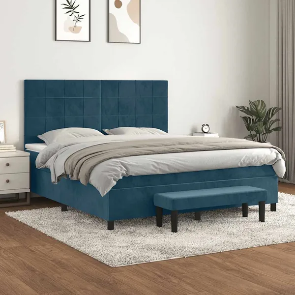 Sommier à lattes de lit et matelas Bleu foncé 180x200cm Velours