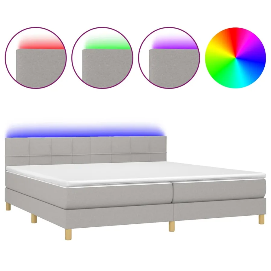 Sommier à lattes de lit matelas LED Gris clair 200x200 cm Tissu - 2