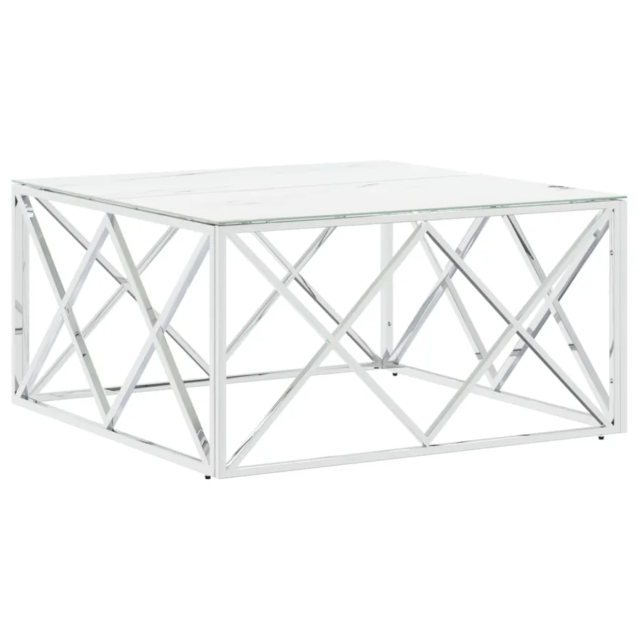 Table basse argenté 80x80x40 cm acier inoxydable et verre - 2