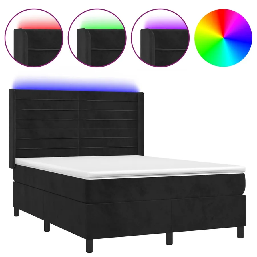 Sommier à lattes de lit matelas et LED Noir 140x200 cm Velours - 2