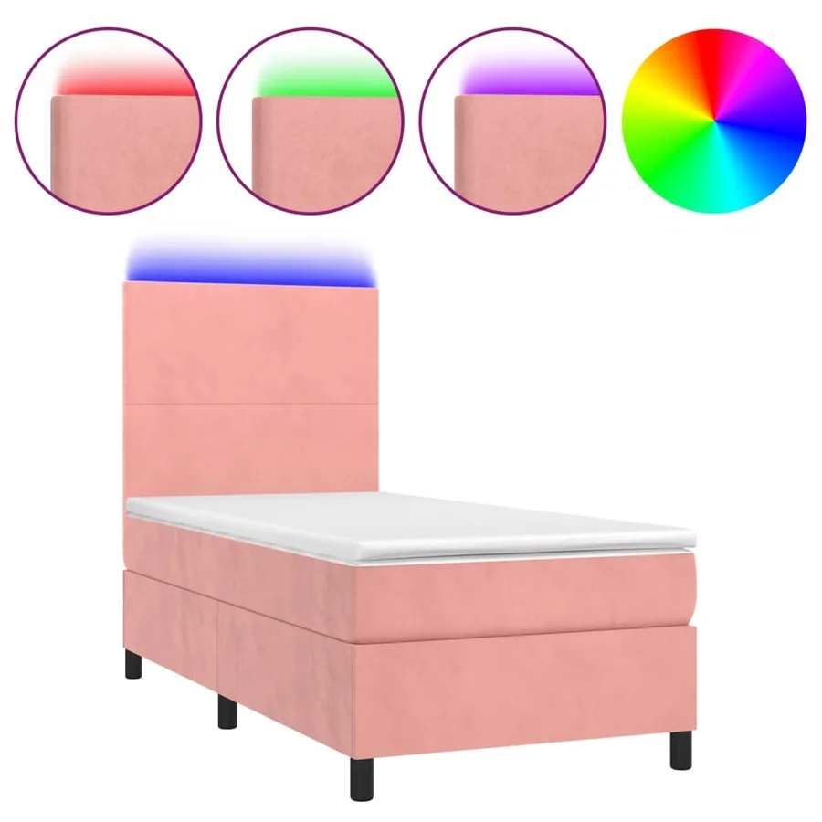 Sommier à lattes de lit avec matelas LED Rose 90x190 cm Velours - 2