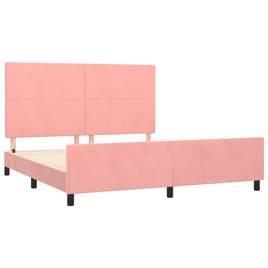 Cadre de lit sans matelas rose velours - 4