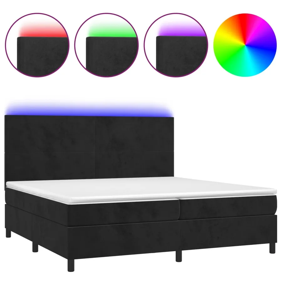 Sommier à lattes de lit et matelas LED Noir 200x200 cm Velours - 2