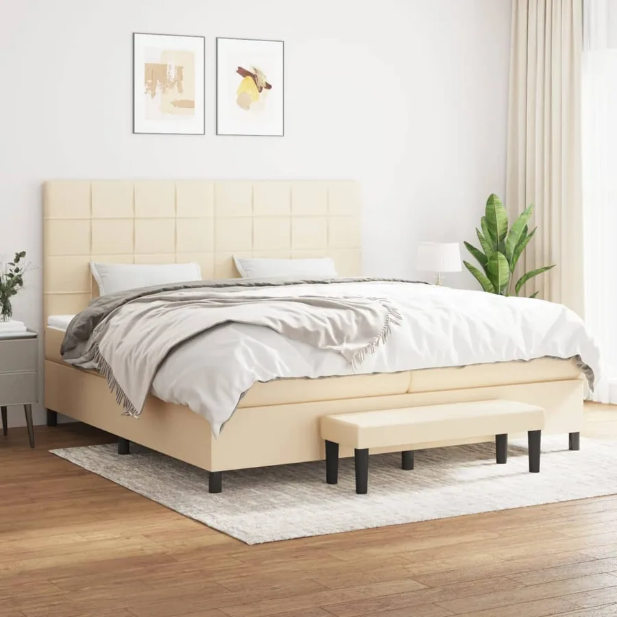 Sommier à lattes de lit avec matelas Crème 200x200 cm Tissu