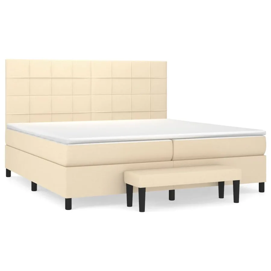 Sommier à lattes de lit avec matelas Crème 200x200 cm Tissu - 2