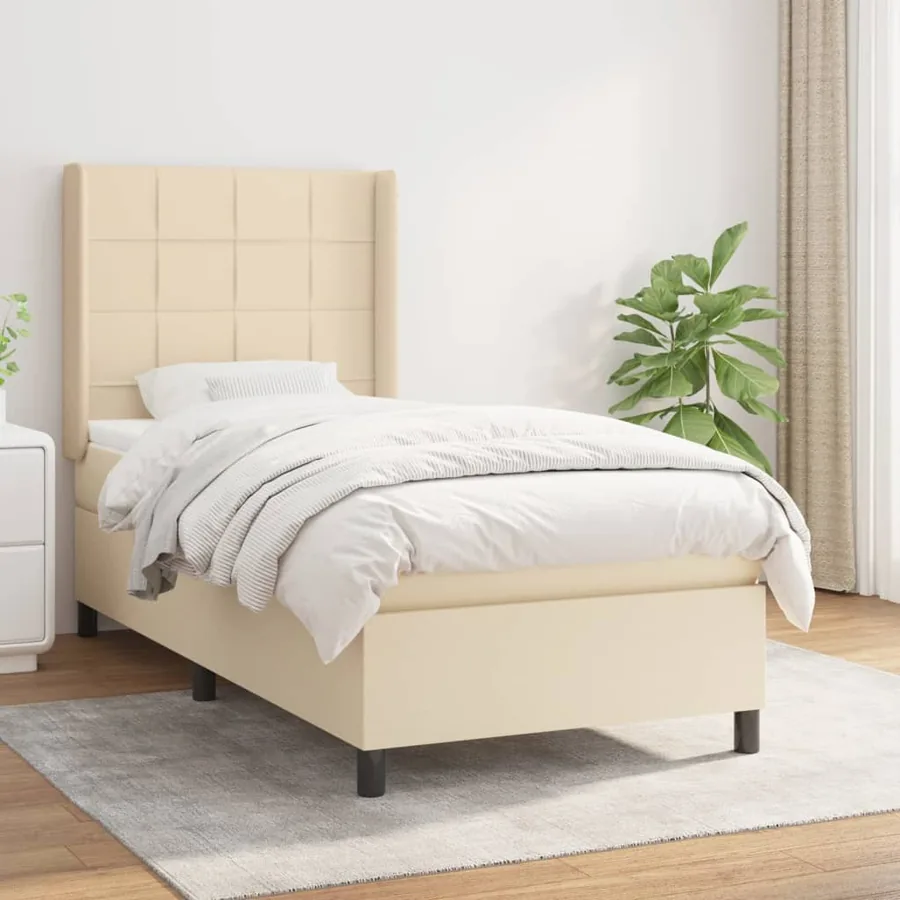 Sommier à lattes de lit avec matelas Crème 100x200 cm Tissu