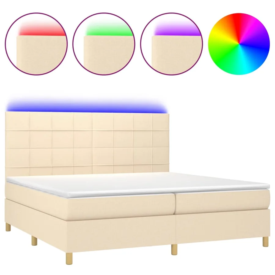 Sommier à lattes de lit et matelas et LED Crème 200x200cm Tissu - 2