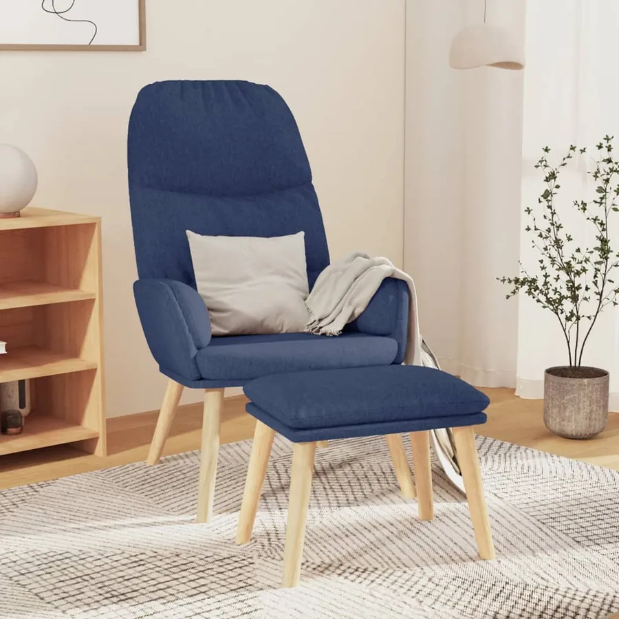 Chaise de relaxation avec tabouret Bleu Tissu