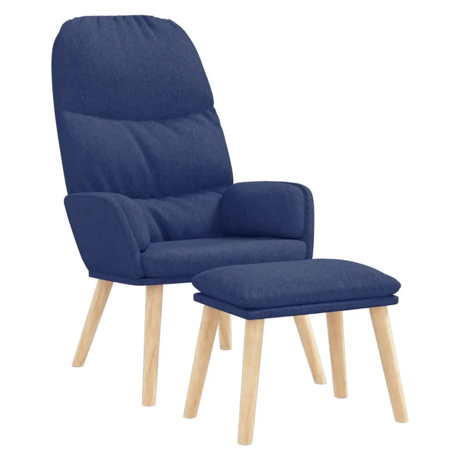 Chaise de relaxation avec tabouret Bleu Tissu - 2
