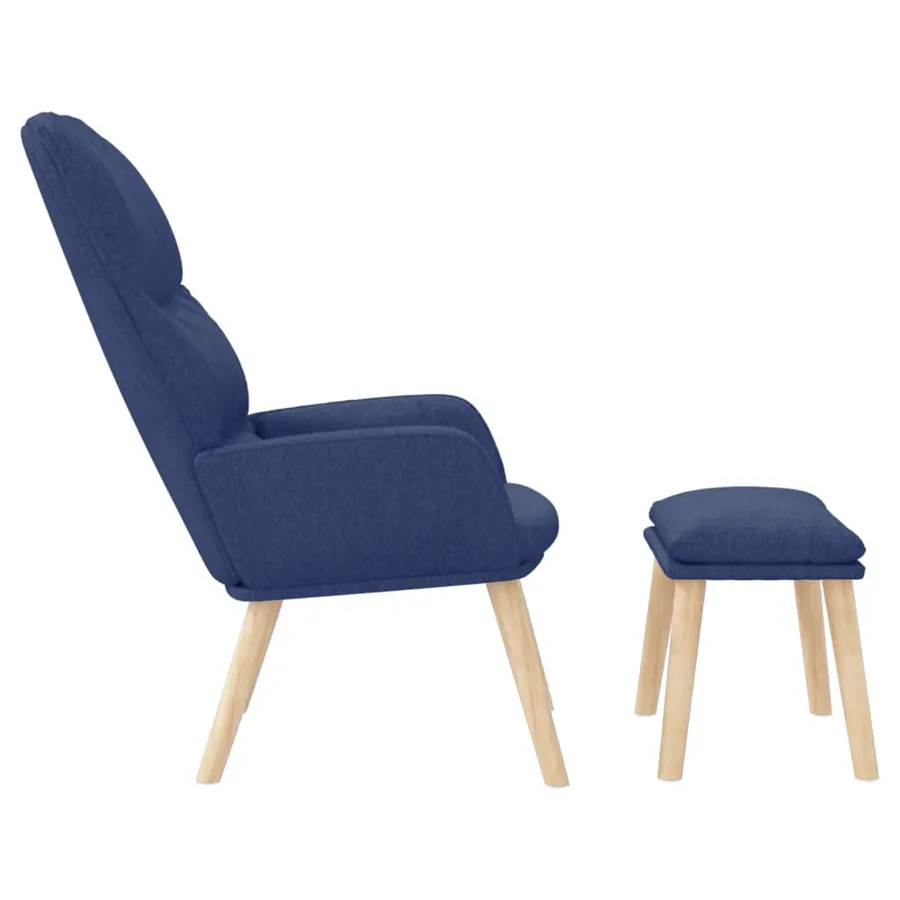 Chaise de relaxation avec tabouret Bleu Tissu - 4