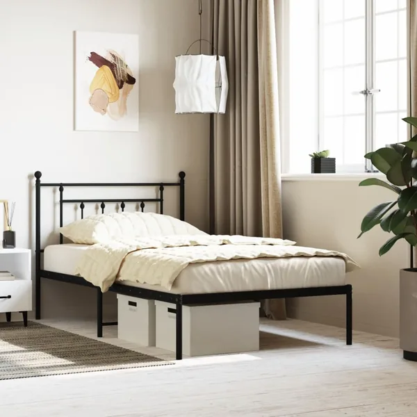 Cadre de lit métal sans matelas avec tête de lit noir 107x203cm