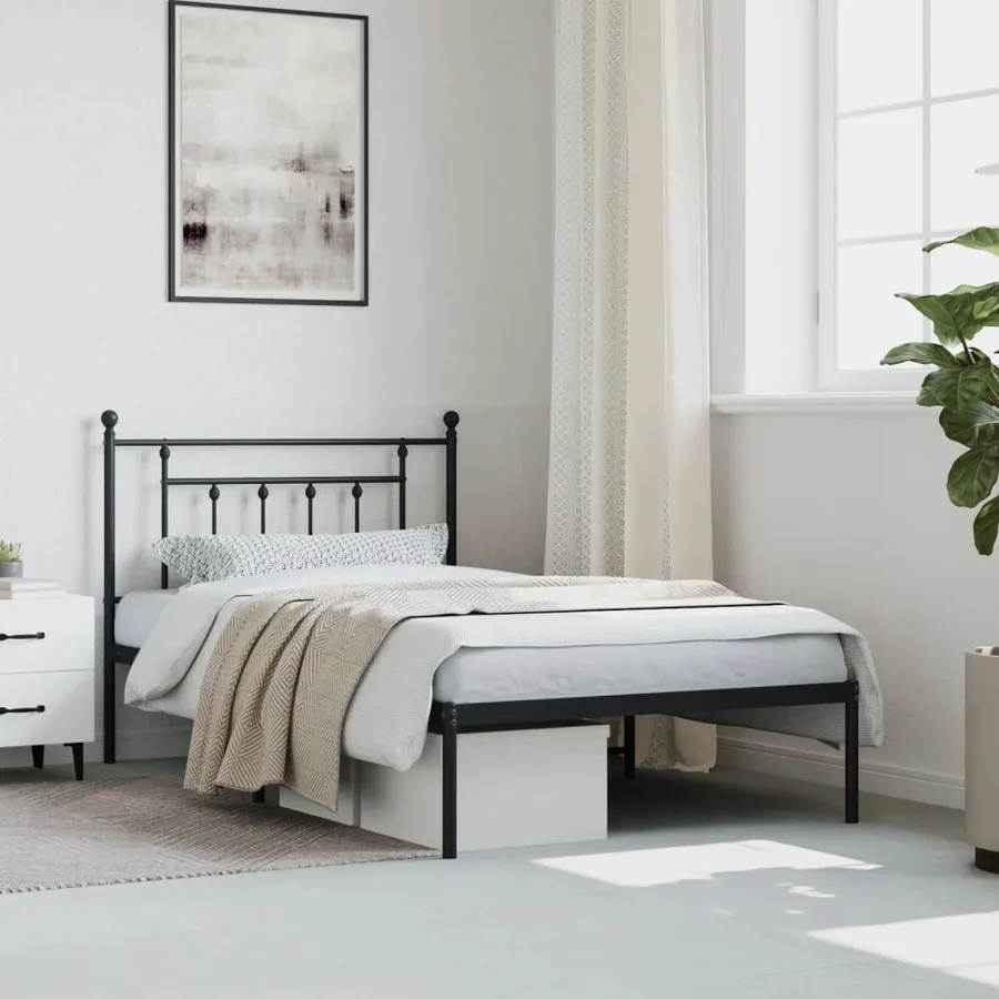 Cadre de lit métal sans matelas avec tête de lit noir 107x203cm - 4