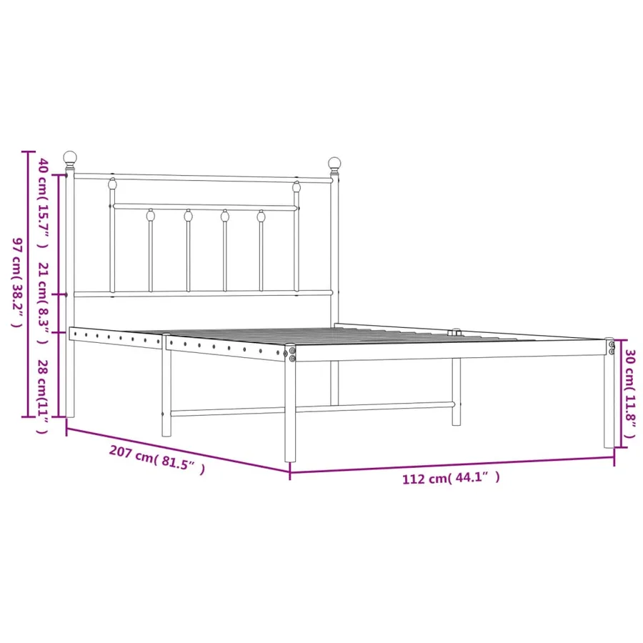 Cadre de lit métal sans matelas avec tête de lit noir 107x203cm - 9