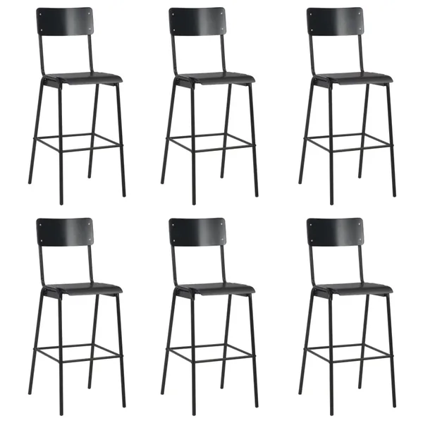 Chaises de bar lot de 6 noir contreplaqué solide et acier