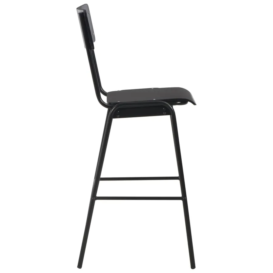 Chaises de bar lot de 6 noir contreplaqué solide et acier - 4
