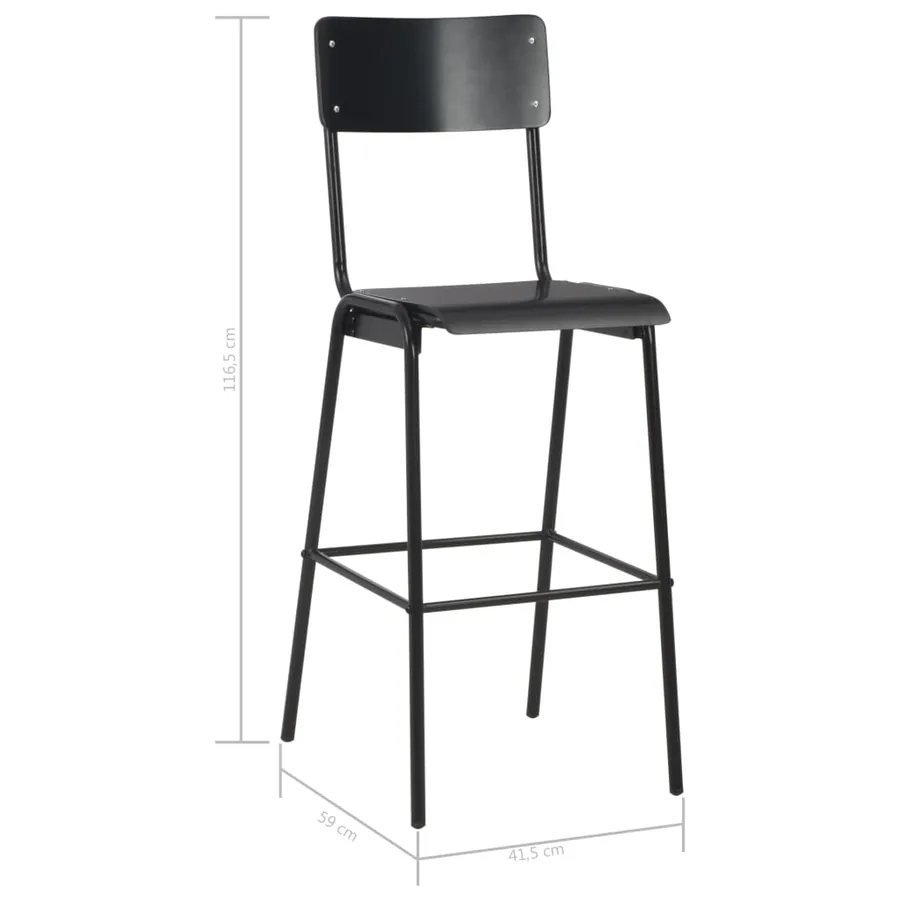 Chaises de bar lot de 6 noir contreplaqué solide et acier - 8