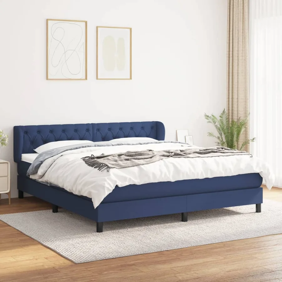Sommier à lattes de lit avec matelas Bleu 160x200 cm Tissu
