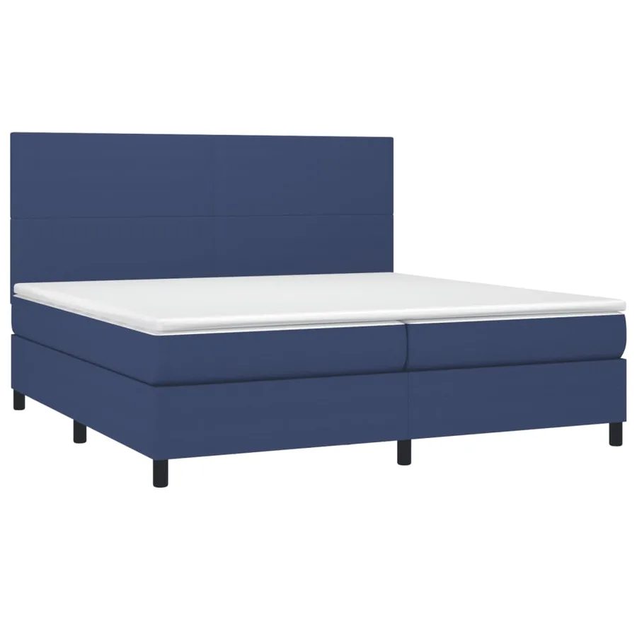 Sommier à lattes de lit et matelas et LED Bleu 200x200 cm Tissu - 3