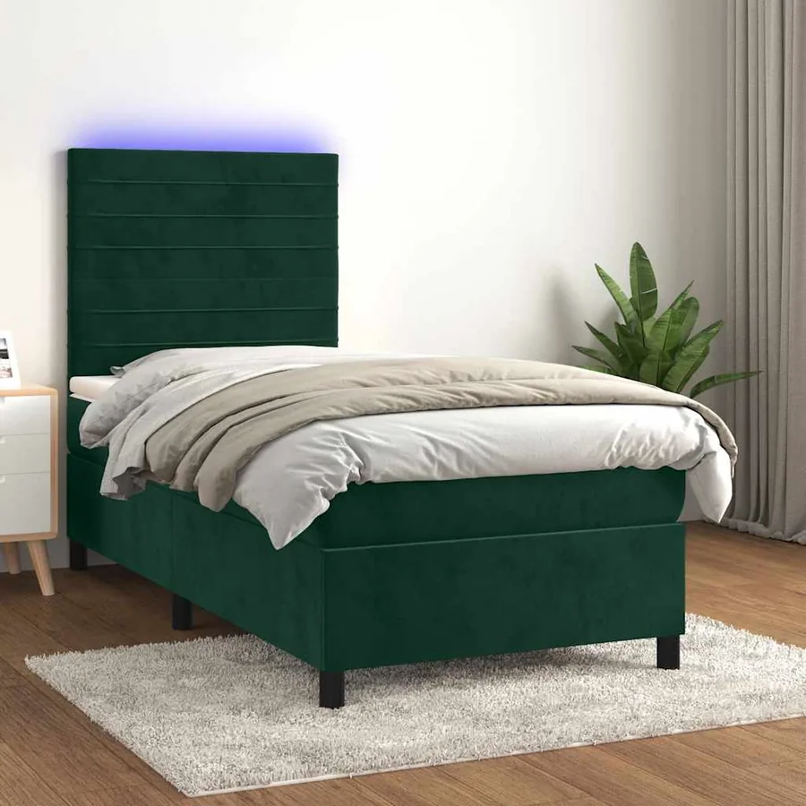 Sommier à lattes de lit avec matelas LED Vert foncé 100x200 cm