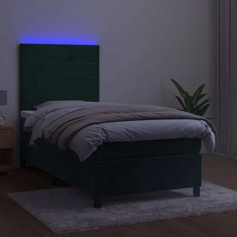Sommier à lattes de lit avec matelas LED Vert foncé 100x200 cm - 4