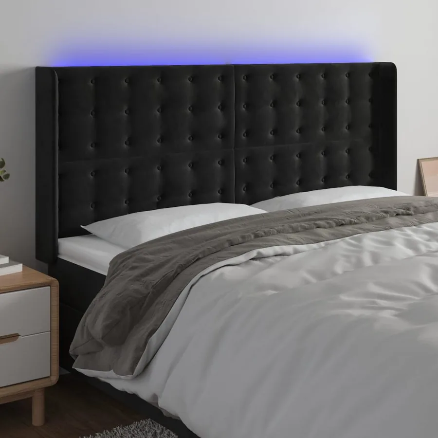 Tête de lit à LED Noir 183x16x118/128 cm Velours