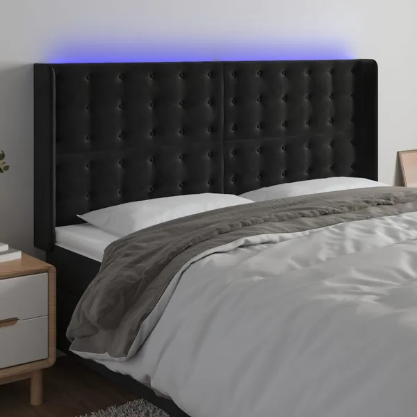 Tête de lit à LED Noir 183x16x118/128 cm Velours