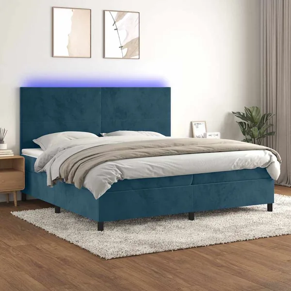 Sommier à lattes de lit avec matelas LED Bleu foncé 200x200 cm