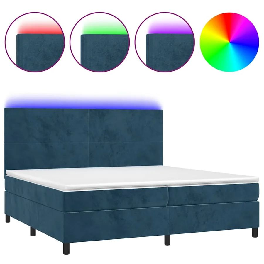 Sommier à lattes de lit avec matelas LED Bleu foncé 200x200 cm - 2
