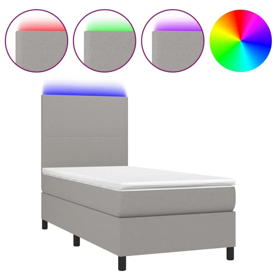 Sommier à lattes de lit avec matelas et LED Gris clair 90x190cm - 2