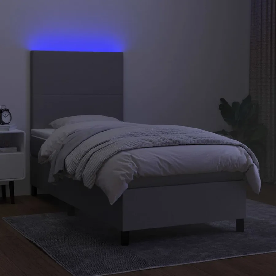 Sommier à lattes de lit avec matelas et LED Gris clair 90x190cm - 4