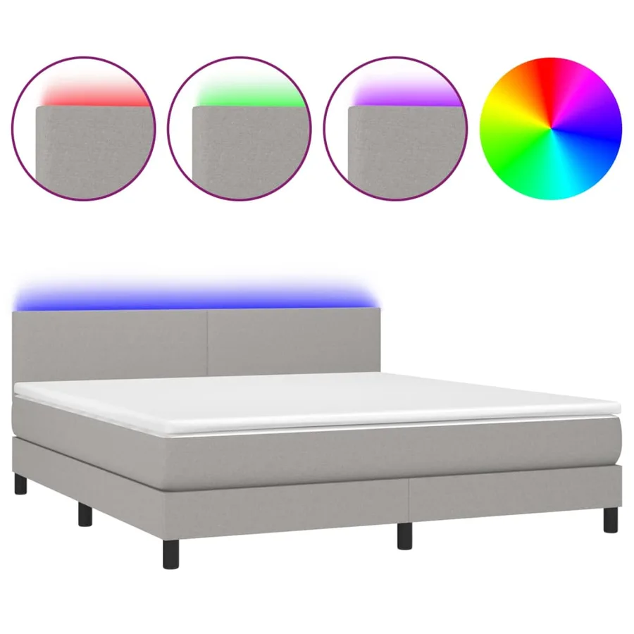 Sommier à lattes de lit et matelas et LED Gris clair 180x200 cm - 2