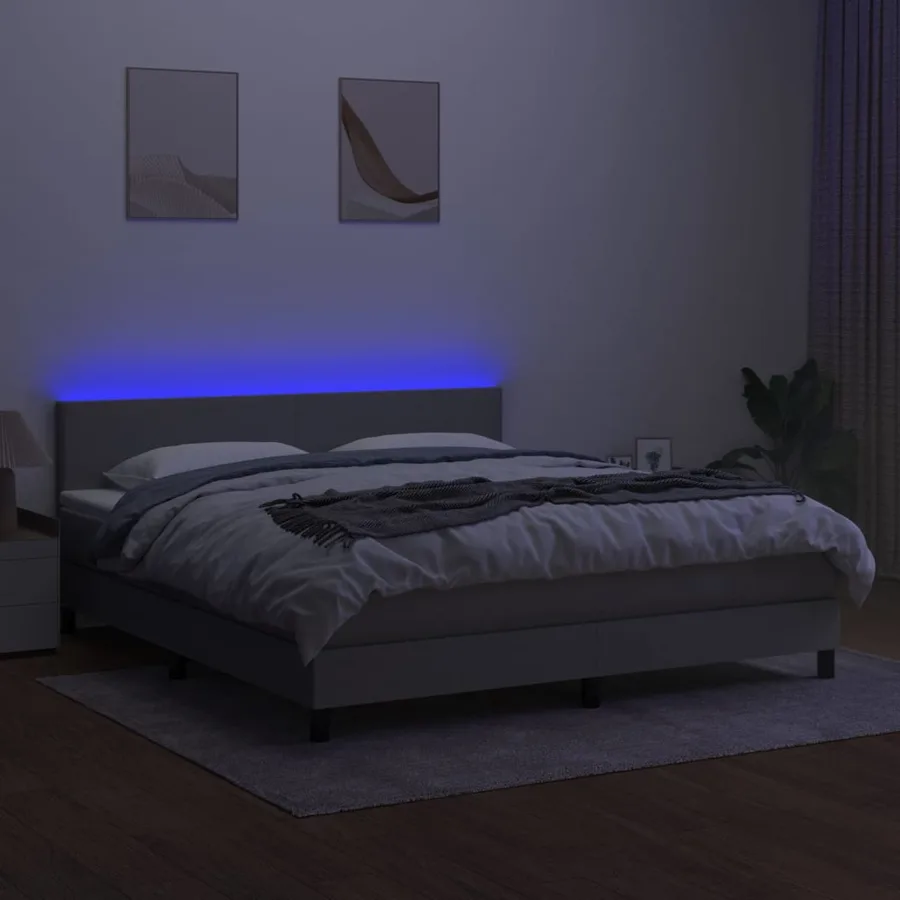 Sommier à lattes de lit et matelas et LED Gris clair 180x200 cm - 4