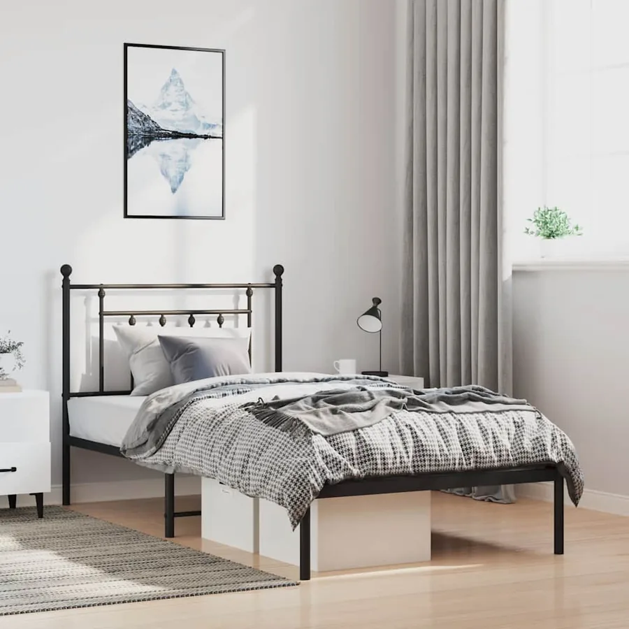 Cadre de lit métal sans matelas avec tête de lit noir 100x190cm