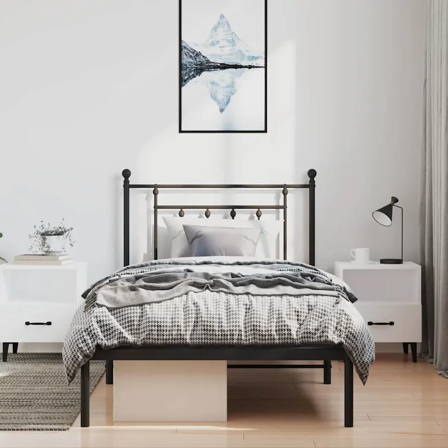 Cadre de lit métal sans matelas avec tête de lit noir 100x190cm - 4