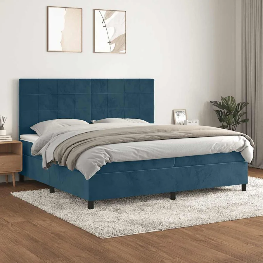 Sommier à lattes de lit et matelas Bleu foncé 200x200cm Velours