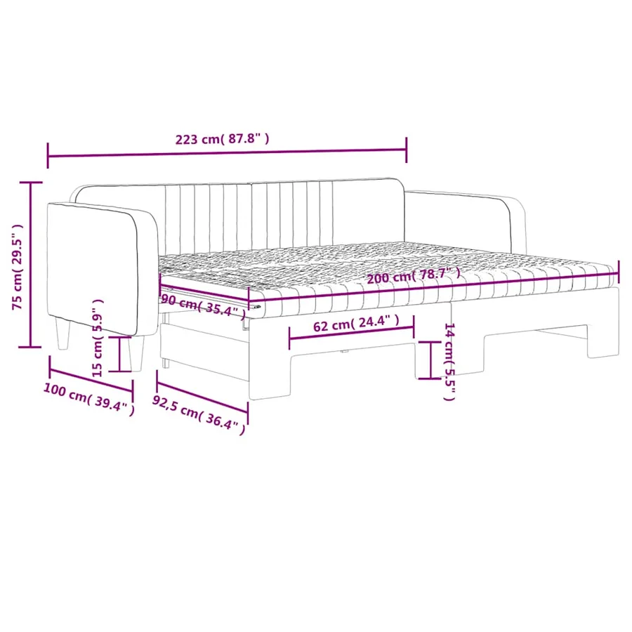 Lit de jour avec lit gigogne et matelas bleu 90x200 cm velours - 12