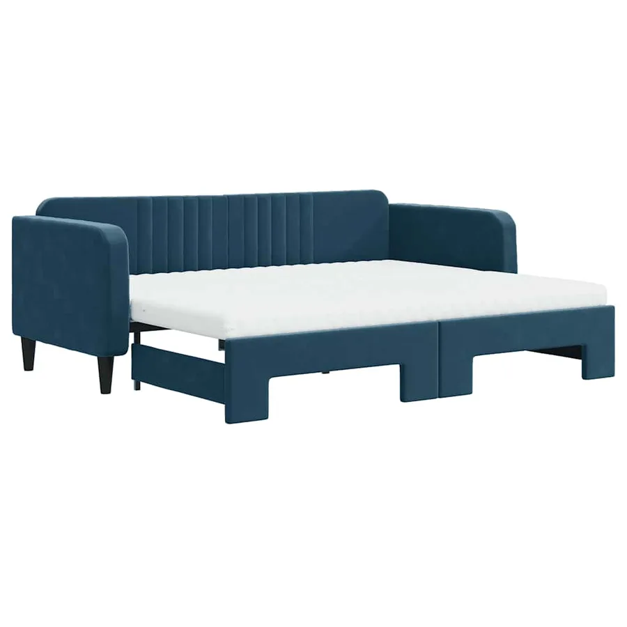 Lit de jour avec lit gigogne et matelas bleu 90x200 cm velours - 2