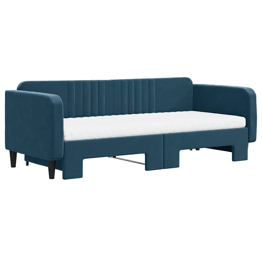 Lit de jour avec lit gigogne et matelas bleu 90x200 cm velours - 3