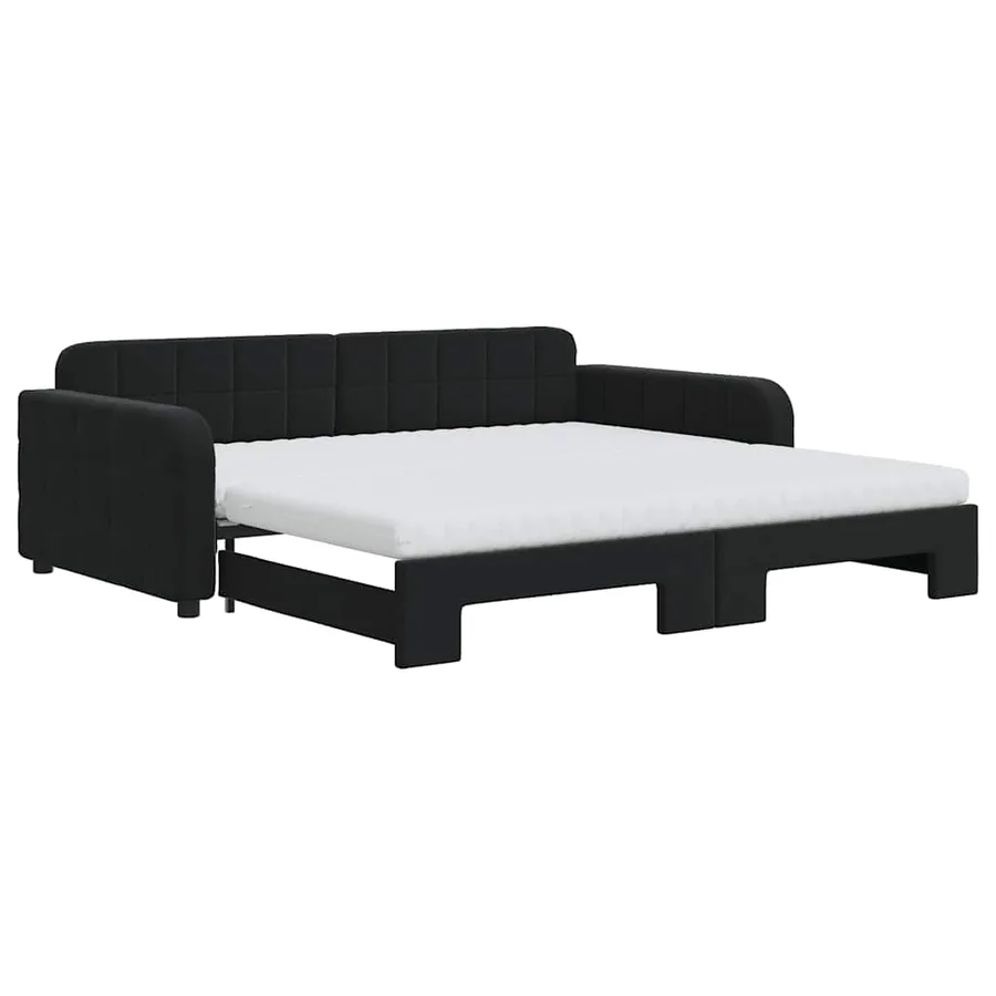 Lit de jour avec lit gigogne et matelas noir 100x200 cm velours - 2