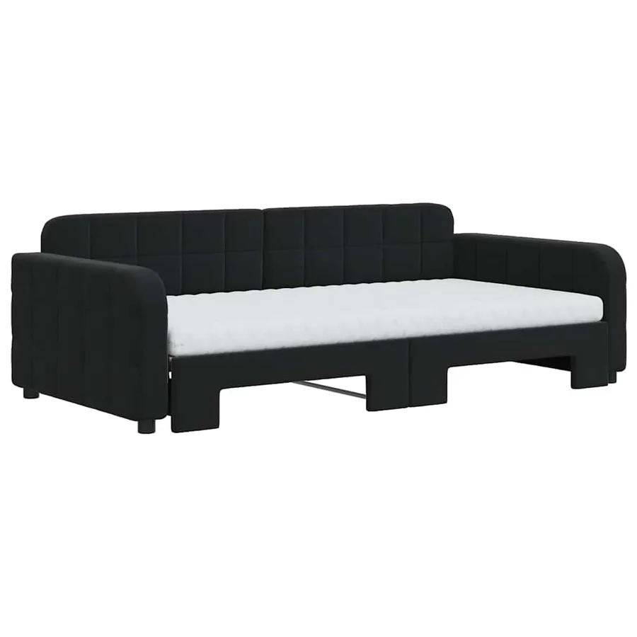 Lit de jour avec lit gigogne et matelas noir 100x200 cm velours - 3
