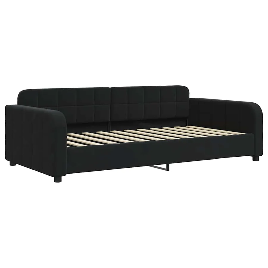 Lit de jour avec lit gigogne et matelas noir 100x200 cm velours - 4