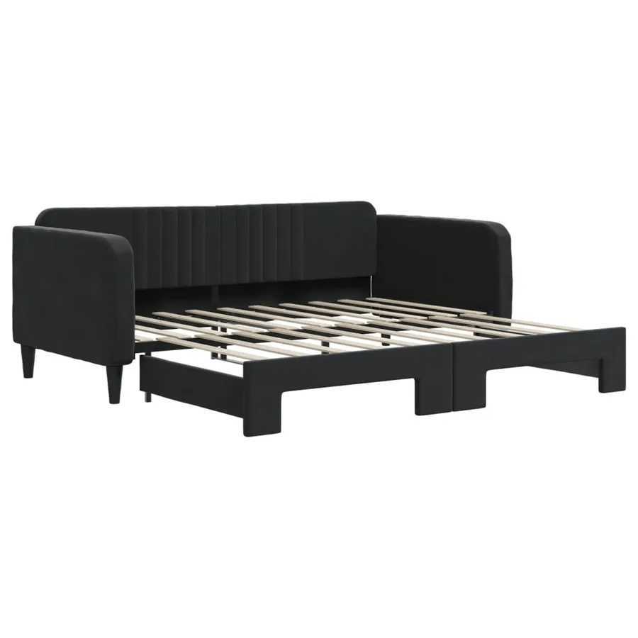 Lit de jour avec lit gigogne noir 90x190 cm velours - 2