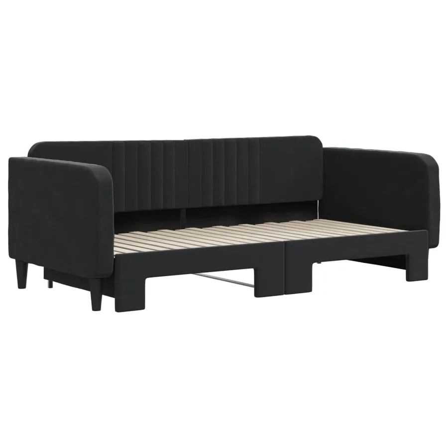 Lit de jour avec lit gigogne noir 90x190 cm velours - 3